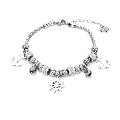 

Hot Sale Fashion Stainless Steel Anchor Rudder Pendant Bracelet, Silver