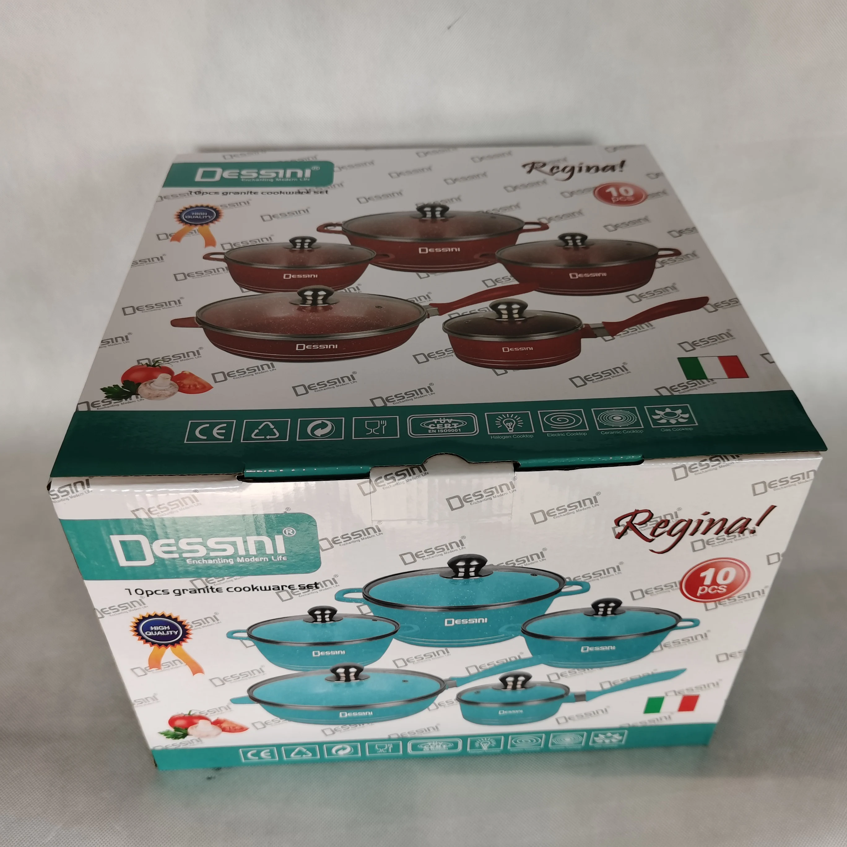 

Ec-friendly dessini 10pcs cooking pots Aluminum Non-stick ceramic stone granite coating, Customized color