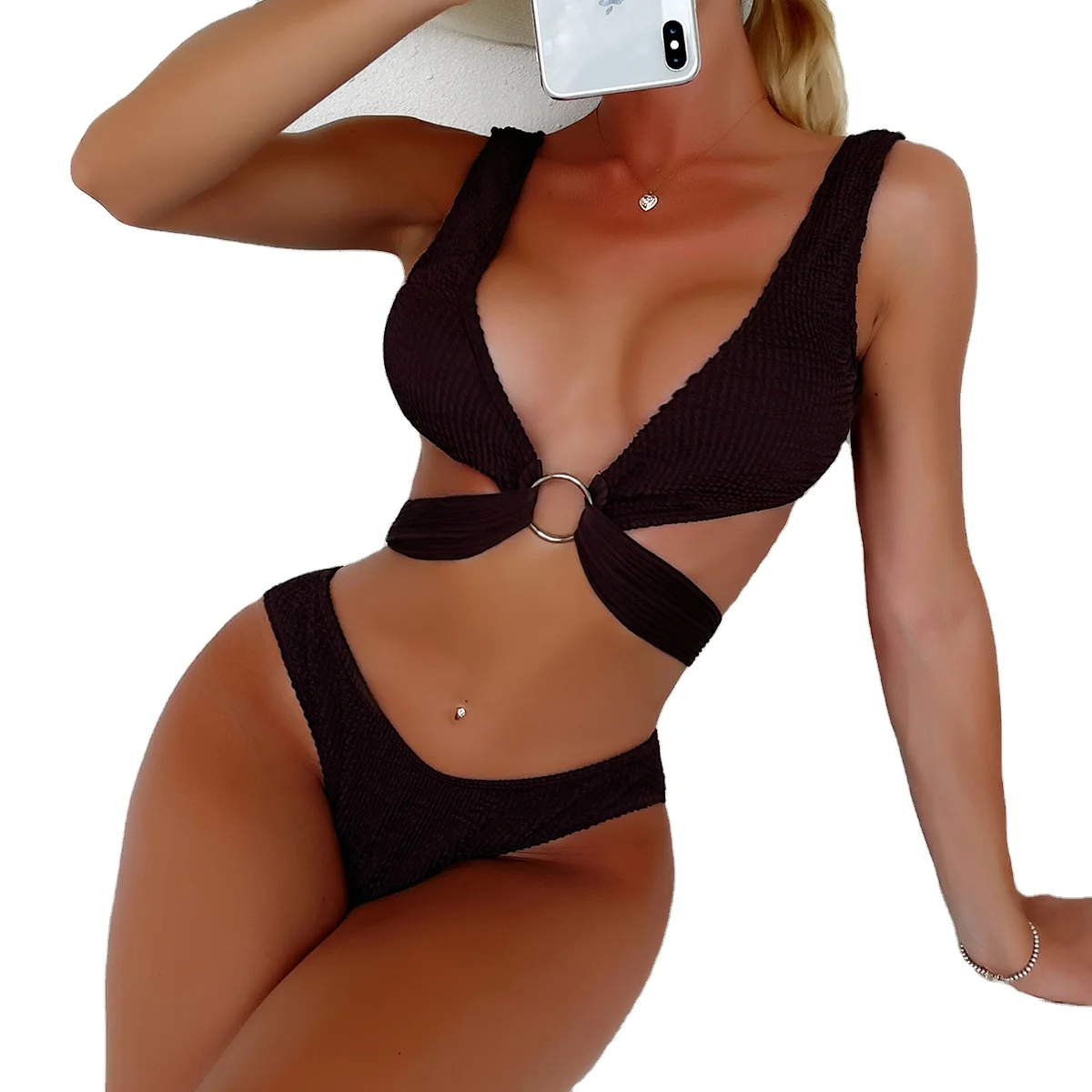 

2022 fashion brown bikini girls hollow curve beachwear swimsuit hot selling sexy swimwear hot bikini
