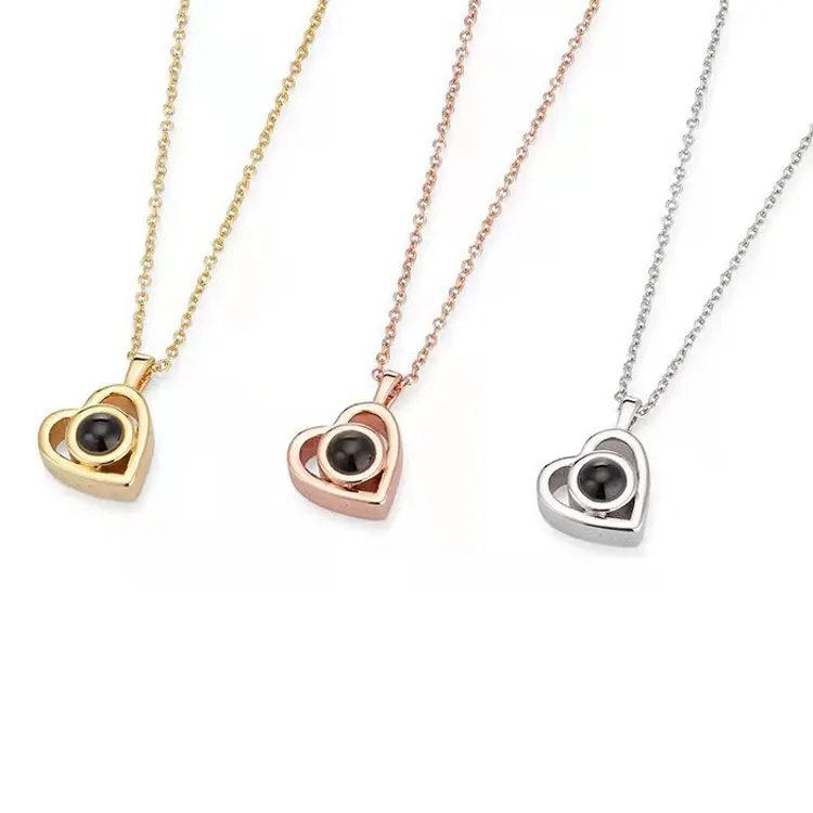 

SC Valentine's Day Custom Photo Necklace Gifts Personalized Custom Projection Heart Photo Necklace for Lover Family, Gold, silver, rose gold