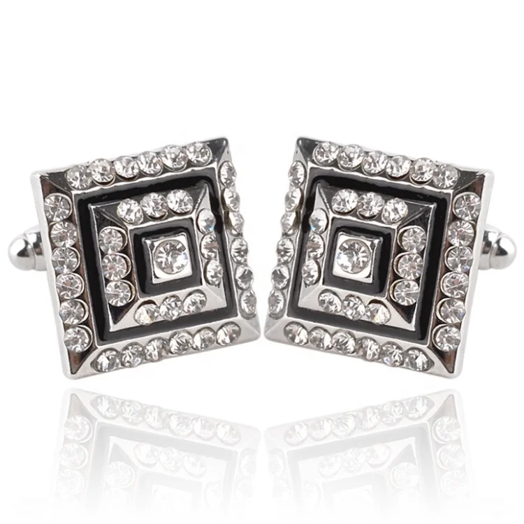 

2021 Fashion Jewelry Hot mens customized crystal square diamond cufflinks, Sliver