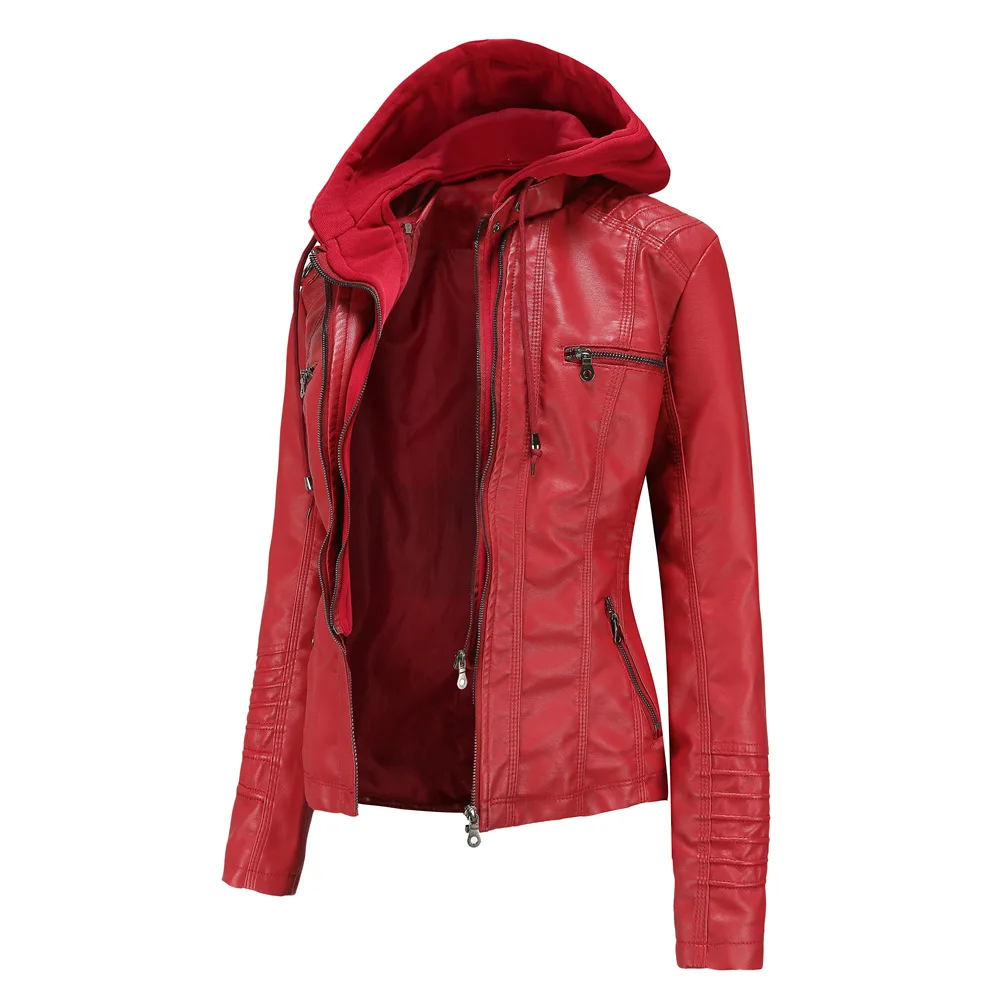 

Wholesale Custom Long Sleeve Solid Color Zipper Pu Leather Coat Biker Windproof Women Jacket Winter