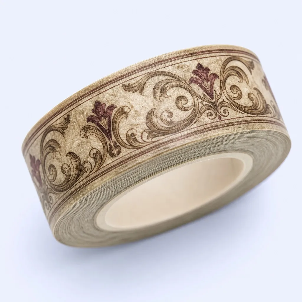 Vintage washi tape side view — European ornamental scroll