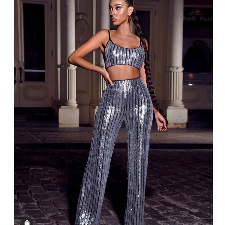 

High Quality Two Pieces Set Celebrity Night Clubwear Evening Party 2 Piece Set