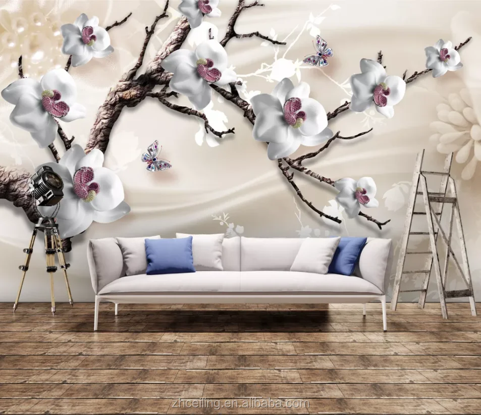 Zhihai 3d Luxury Jewelry Flower Tv Background Wall Jasmine Wallpapers/wall+coating  - Buy Wallpapers/wall+coating,3d Wallpaper,3d Wall Paper Product on  