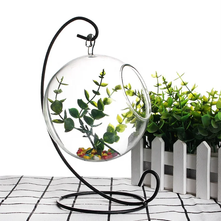 

Borosilicate Glass Vase Plant Terrarium with Metal Stand, 1 Globe, Clear or customized