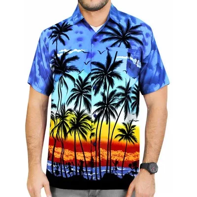 

Wholesale Coconut Tree Print Beach Summer Island Style Mens Short Sleeve Hawaiian Shirt