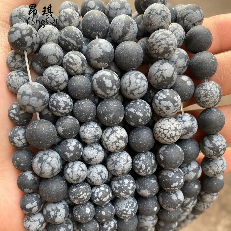 

Matte Natural Stone Beads Round Black Snowflake Obsidian Stone Loose Beads For Jewelry Making, Black as picture