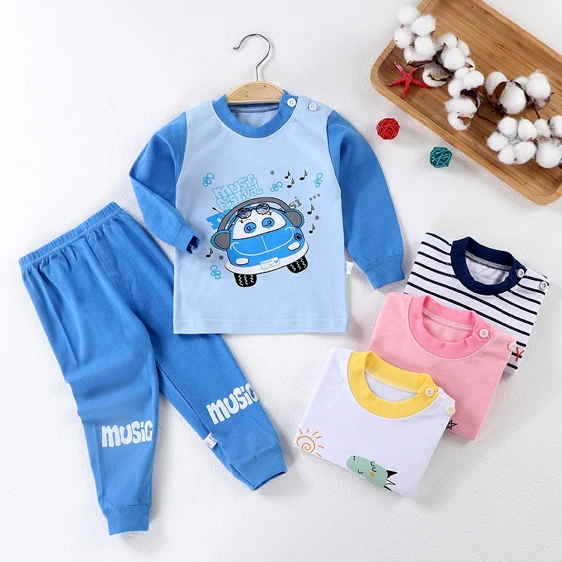 

Cotton new children's underwear set for boys and girls spring autumn and winter clothes round collar cartoon home clothes