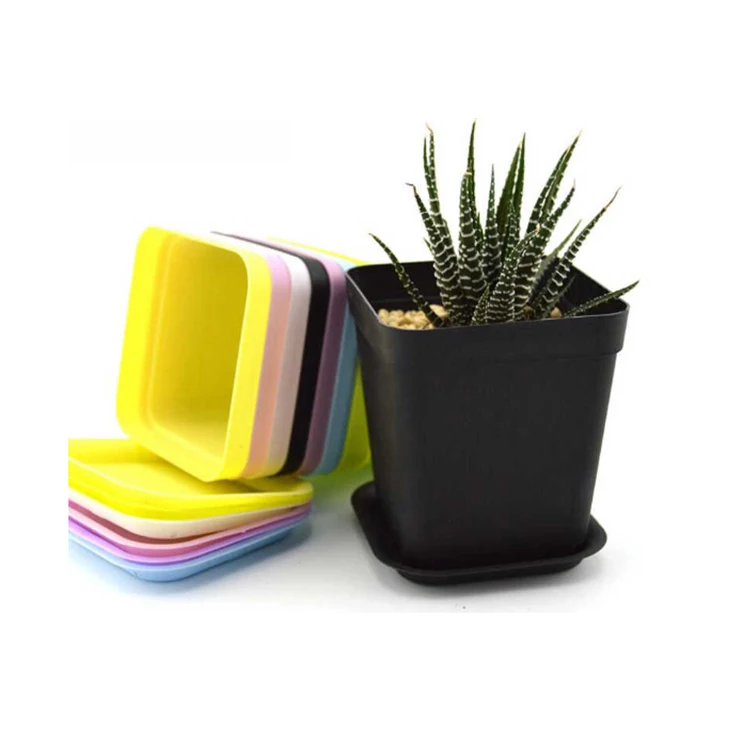 

Desktop Square Plastic Flower Bucket Garden Plant Plastic Flower Pot, Pink/green/light blue/yellow or customzied as demand