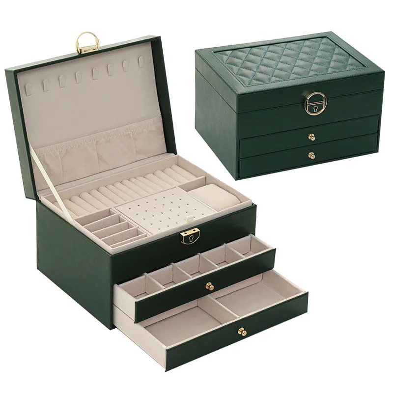 New Popular PU Leather Multi Functional Drawer Desktop Lady Watch Jewelry Set Box Organizer
