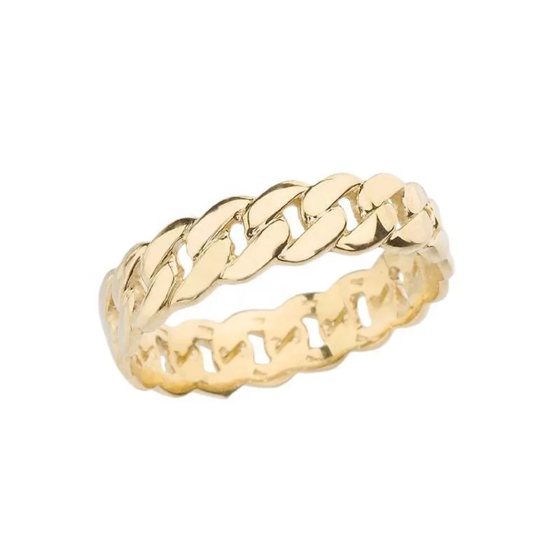 925 sterling silver no stone gold plated vermeil Miami cuban link chain band ring 5 6 7 8 9