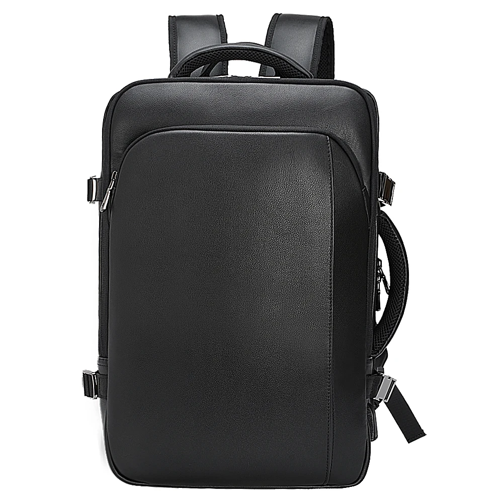 

2022 New Arrival Oversized Premium Full Grain Leather Back Pack Bag Mens Expand Capacity Black Genuine Leather Travel Backpack