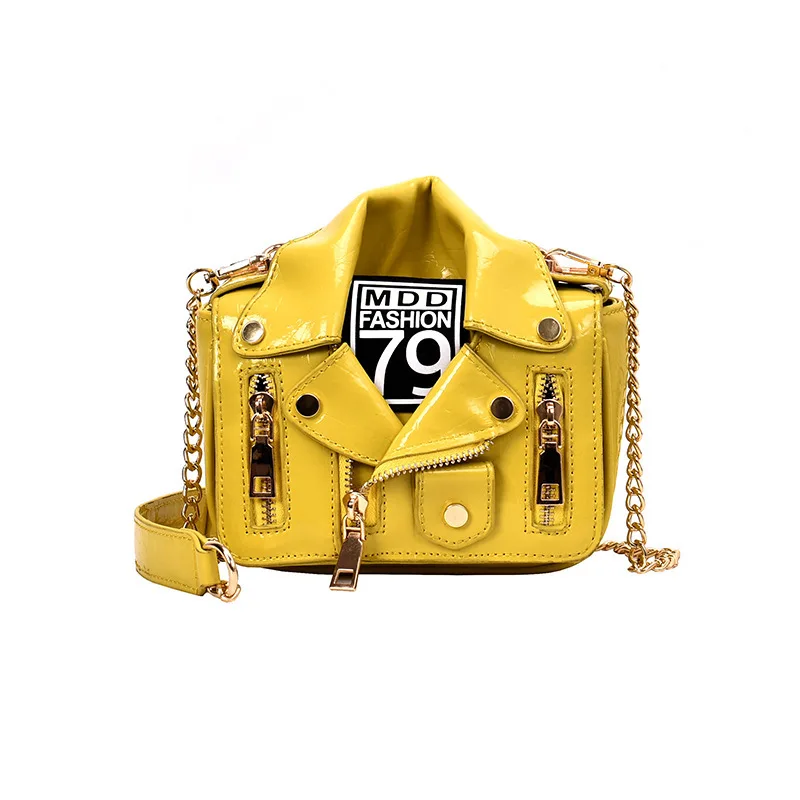 

New Design Jacket Shaped PU Handbag for Women Rivet Handbag Metal Chain Young Ladies Messenger Hand bag Crossbody Bag