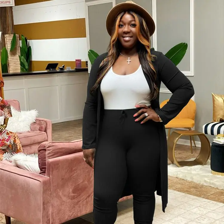 

New Trendy Solid Color Skinny Casual Two Piece Long Sleeve Pants Sets Office Suits Set For Women