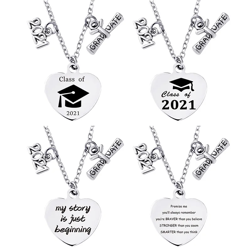 

16 Styles 2021 Graduation Gift My Storys Just Beginning Graduate Season Stainless Steel Necklace, Silver