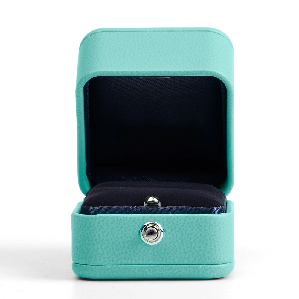 

New Arrival most popular Sky Blue Ring Box jewelry pu leather with snap button Custom Logo Luxury Wedding Gift Ring Box, Sky blue color
