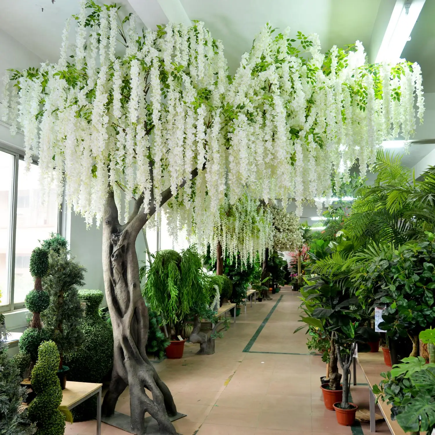 

Hot Selling Fiberglass White Large 500cm Fake Wisteria Blossom Tree For Showcase Decor And Wedding Decoration, Pink, white, yellow