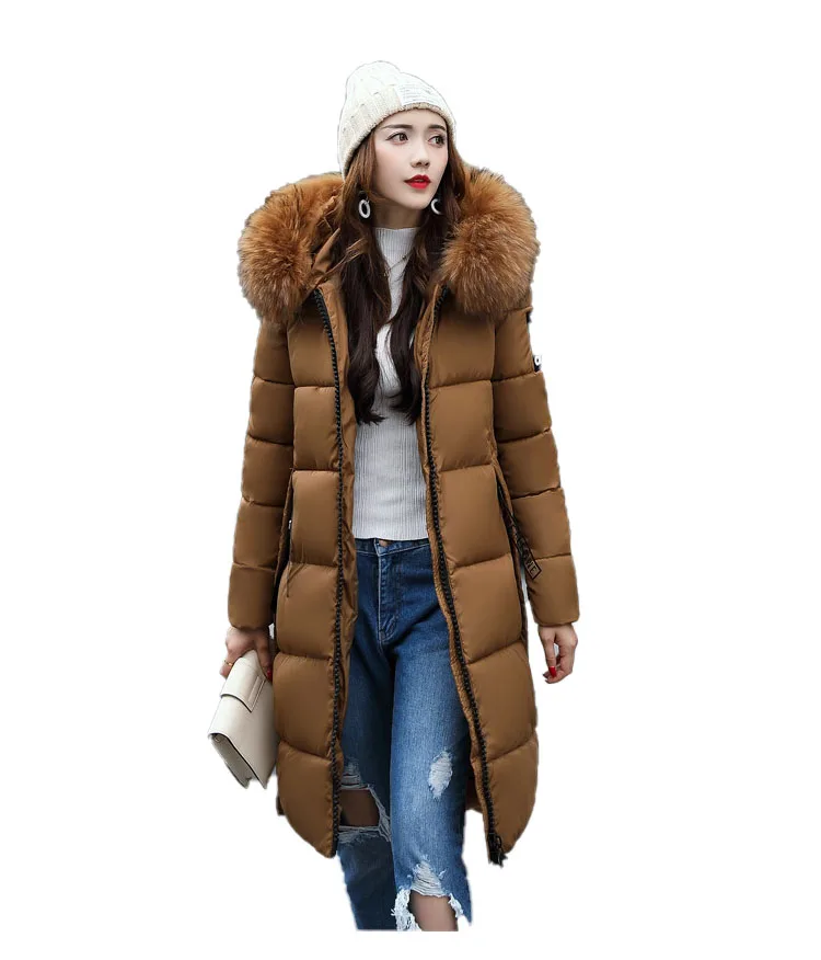 

womens female winter padded polyester fabric puffer down jackets and coats with fur hood