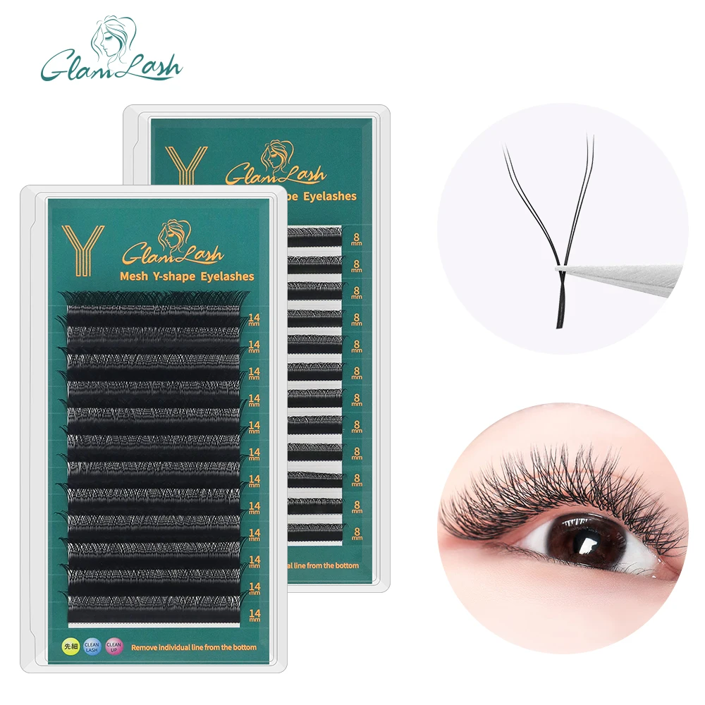 

GLAMLASH Wholesale Grafting Eyelash Extension Y YY Shape Premade Volume Fans Lashes Soft Individual Faux Lash