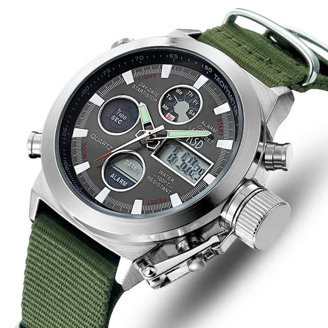 

Luxury Brand Mens Golden Hours Military Digital Sports Quartz Watch, 4 colors