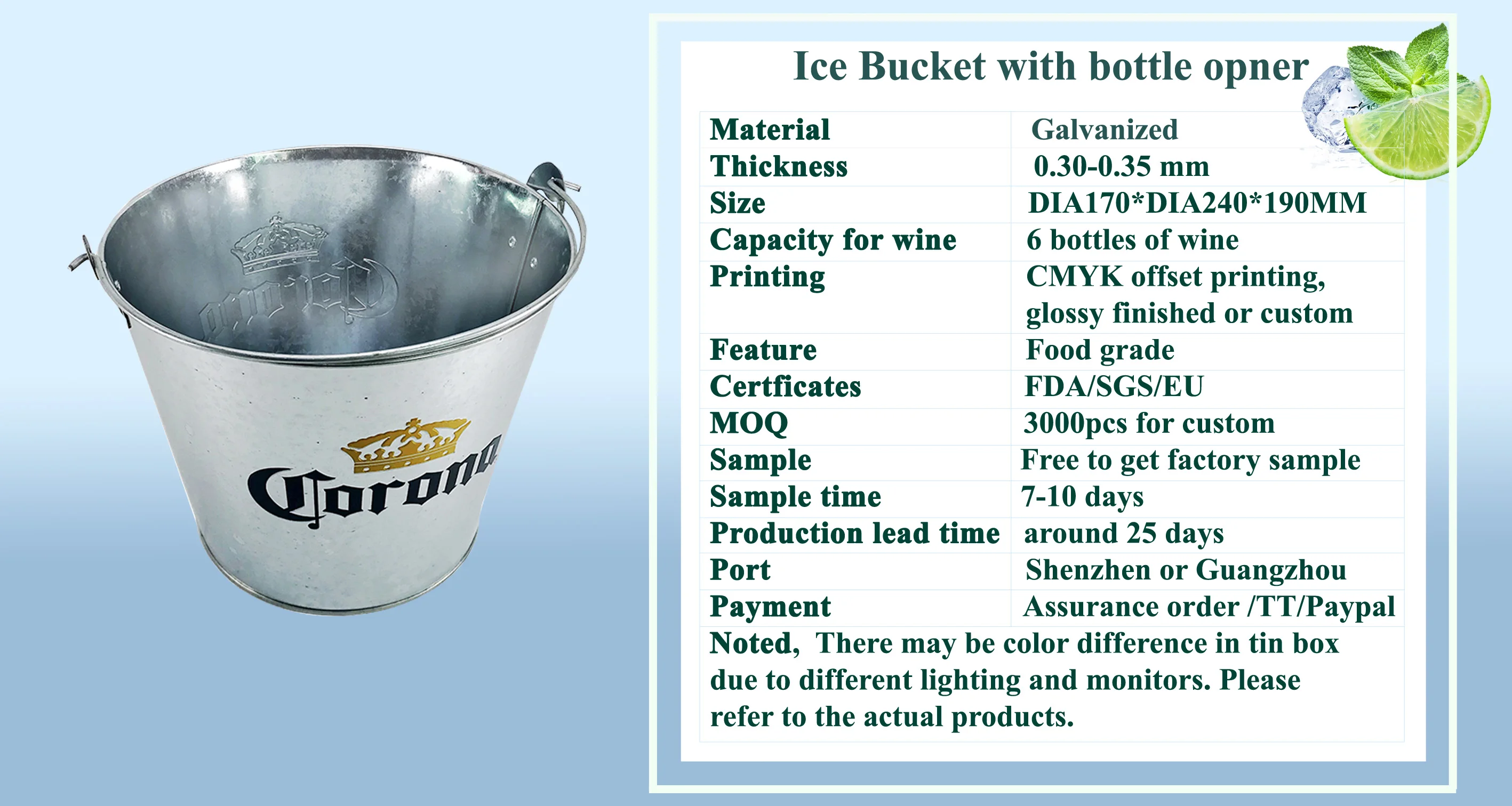 Download Custom Stock 5l Round Metal Galvanized Ice Bucket With Bottle Opener And Handle For 6 Bottles Of ...