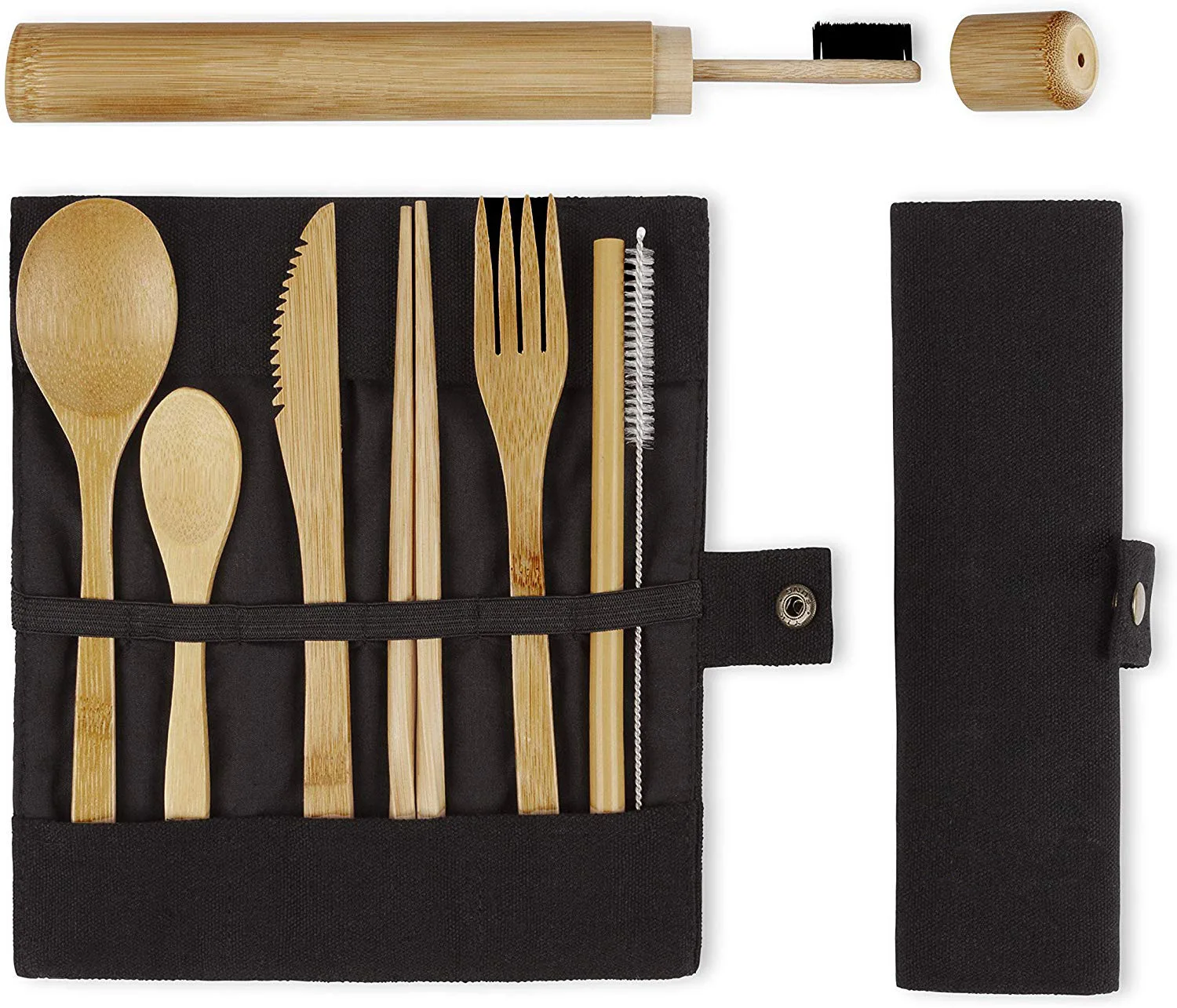 Sustainable Eco Friendly Cutlery Flatware Bamboo Travel Utensil Set with Carrying Case