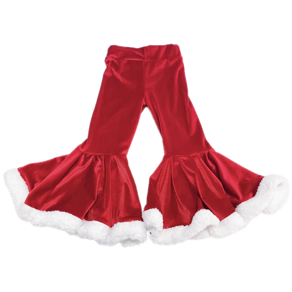 

Red Color Christmas Clothes Velour Stacked Pants Kids Santa Bells, Red,green