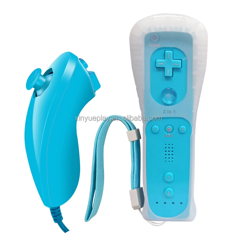 

2 in 1 Remote and Nunchuck Controller For Nintendo Wii & Wii U with Silicon Case, White black blue pink or oem color