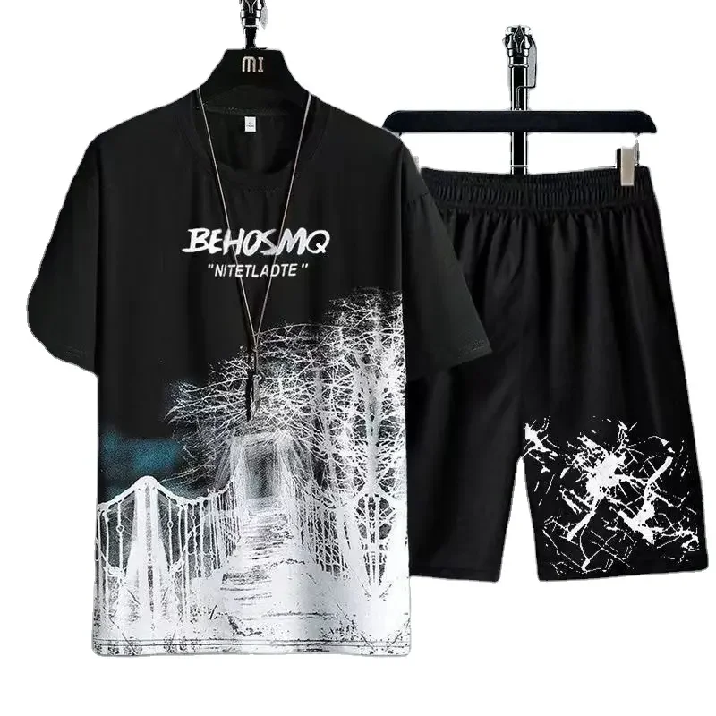 

Men's Casual Set 2023 Summer New Print Short Sleeve Shorts Large Sport Two Piece Set