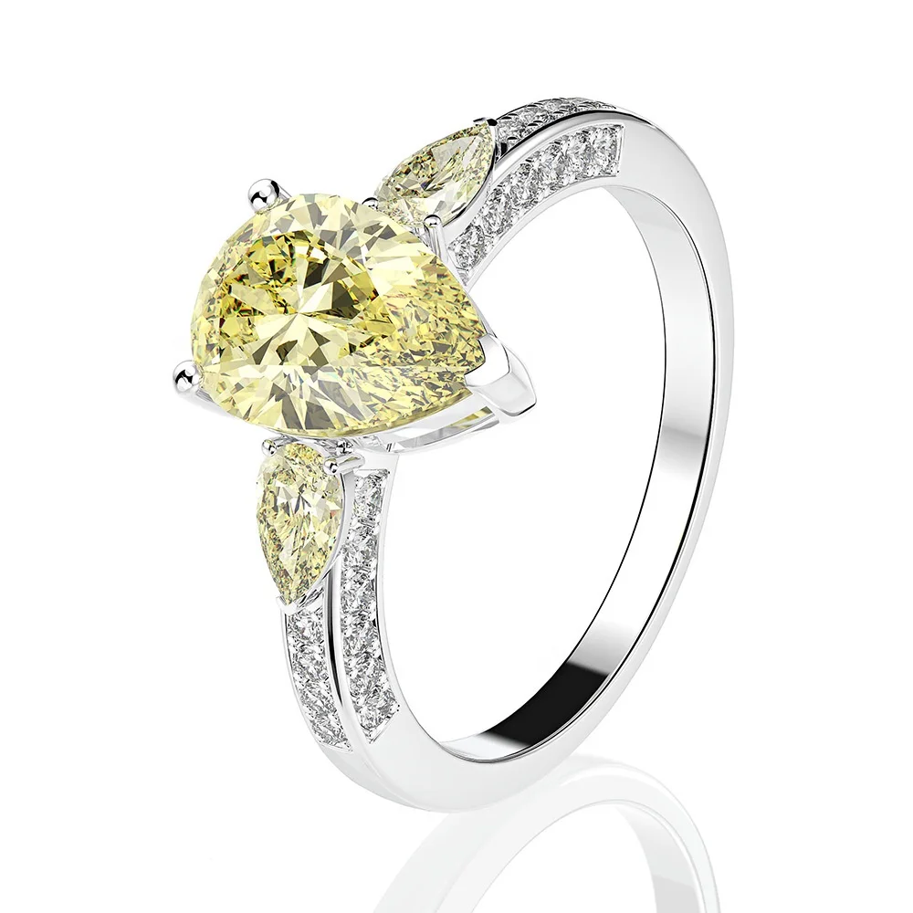 

Fashion Wedding Jewelry 925 Silver 10*7mm Yellow Diamond CZ Pear Cut Ring