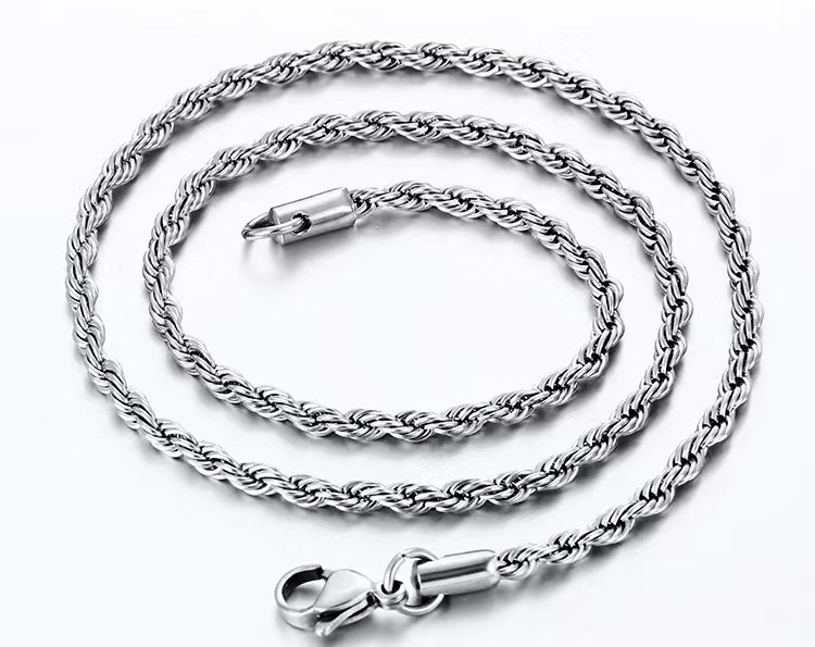 

Custom Fashion Trendy Silver Plated Rope Chain 2mm 3mm 5mm Men Chain Necklace Women Chains Stainless Steel Necklace