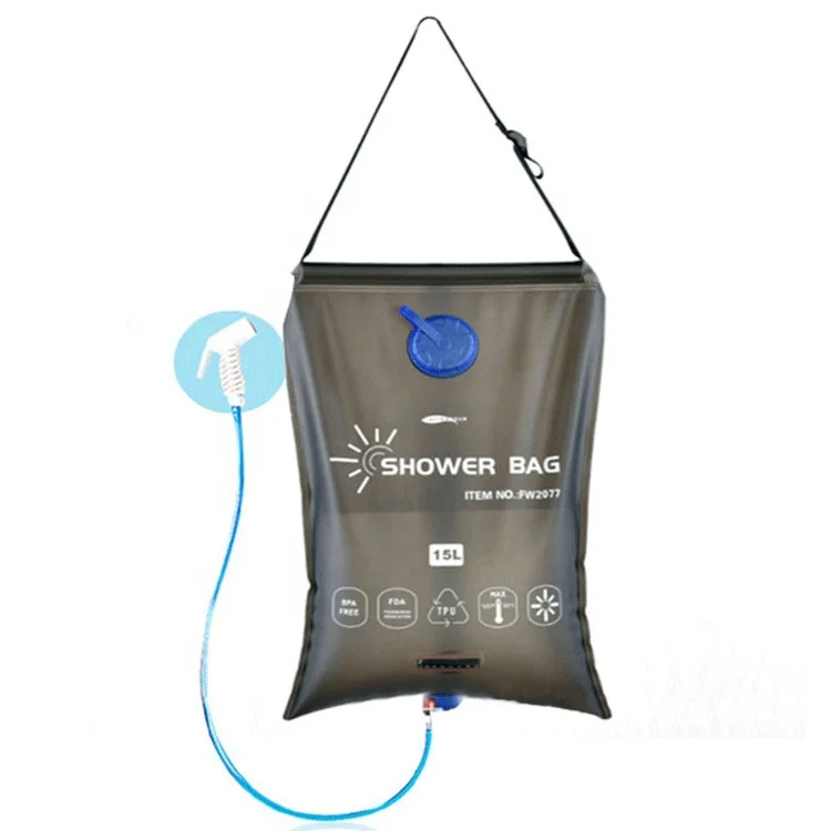 

15L Outdoor Portable Travel Camping Shower Hot Water Beach Ultra Light Camping Shower Kit, Black