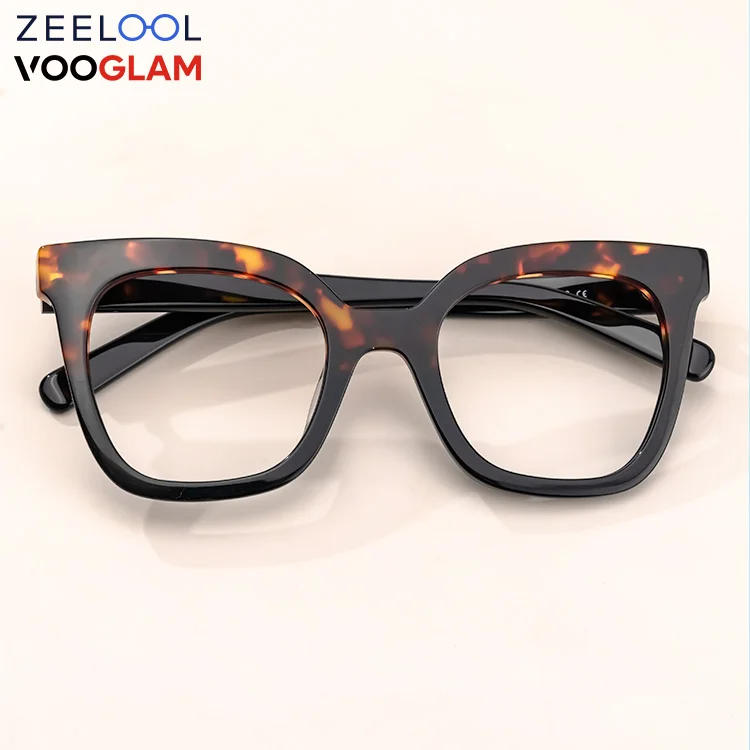 

China Zeelool Vooglam 2022 tortoise black Fashionable Oversized big size Eyeglasses Frames Rectangle square Eyewear for ladies