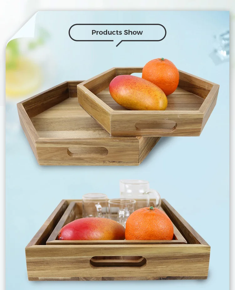 High Quality Large Custom Round Wood Food Serving Tray For Hotel Tea