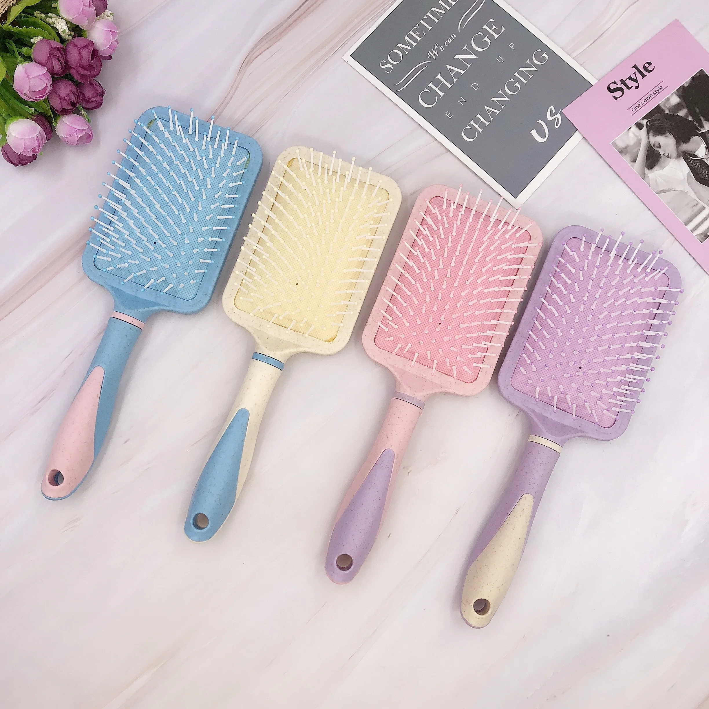 Extensions Paddle Hairbrush Wheat Straw Square Shaped Detangling