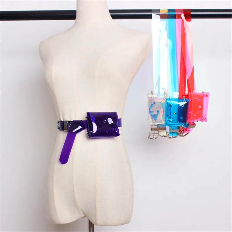 

Holographic Waist Belts Fanny Pack PVC Pouch Mini Belt Bag Women Clear Transparent Waist Bag, Blue/pink/purple/red/transparent/multicolour