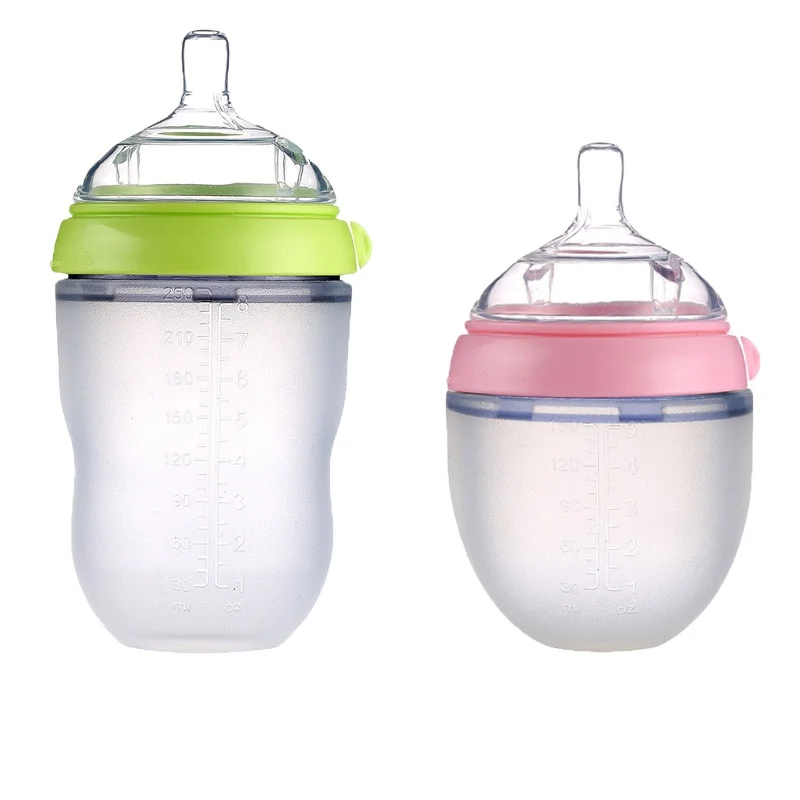

Bpa Free 100% Food Grade Baby Silicone Milk Feeding Baby Bottle Milk Nipple Feeder Set 3 in 1 Silicone Baby Bottles, Blue, pink, green etc,
