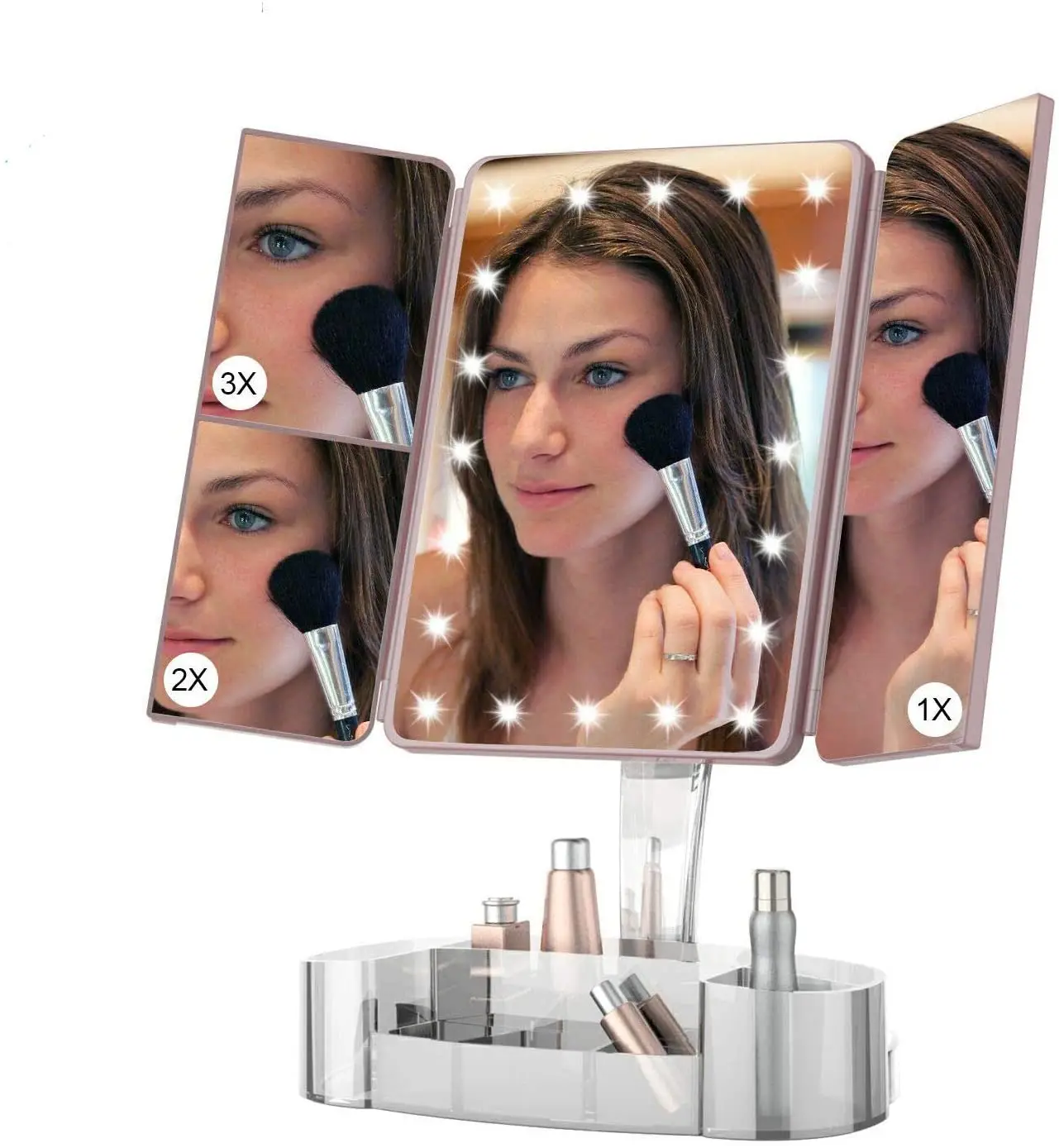 

Best Wholesale Mirror folding LED Lighted makeup mirror With Organizer and Speaker, Silver