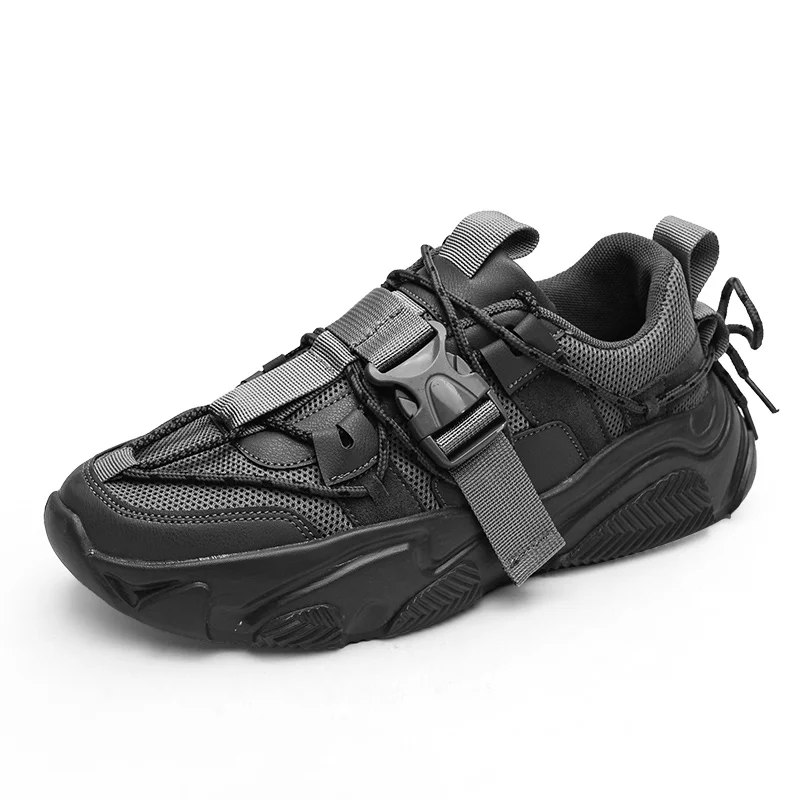

New Style Popular Customize Trendy Buckle Strap Lace Up Men's Chunky Sneakers Shoes, Accept csutom