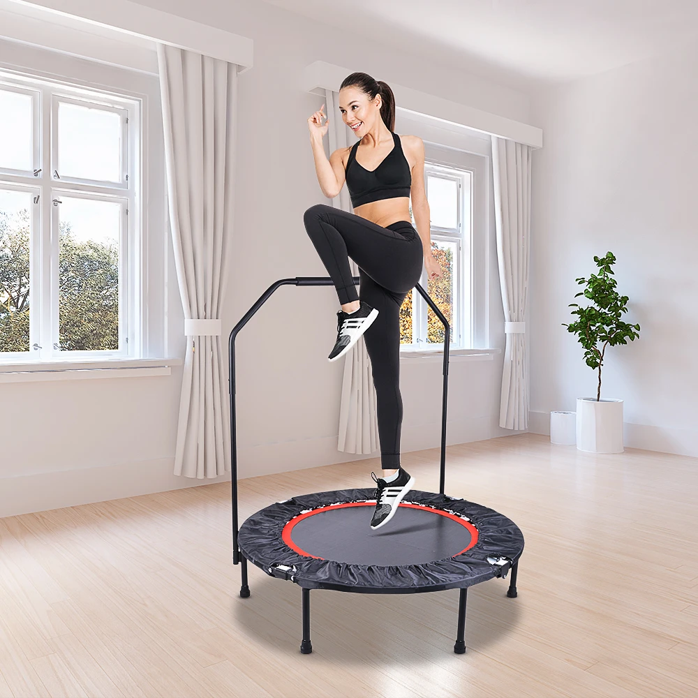 

Hot Sale Reliable Adult Indoor Tramboline Bungee Cord Jumping Rebounder Gymnastic Fitness Mini Trampoline, Black&red
