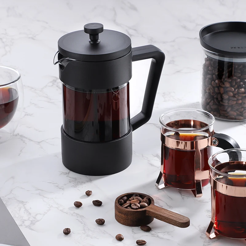 

Hot Sale Heat Resistant filter Press Tea Pot Small Capacity Imported Stainless Steel Coffee Pot 350ml French press, Black