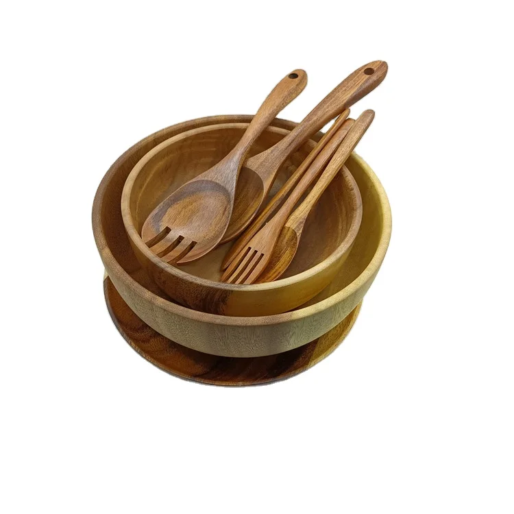 

8 Piece New Arrival Acacia Tableware Biodegradable Wooden Bowl Plate Spoon Fork Knife Wood Dinner Set with Cutlery for Food