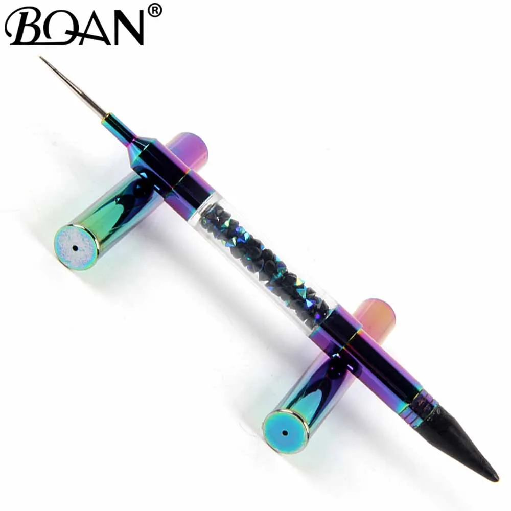 

2021 custom logo Colorful metal handle rhinestones picker dotting wax pencil sets Double Use Nail wax Art Dot brush Pen tool