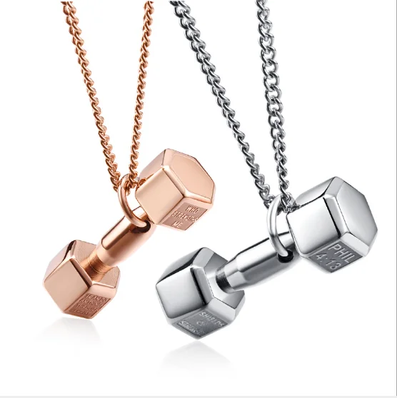 

Stainless Steel Jewelry Strong Mans Sports Pendant Barbell Couple Bodybuilding Gold Weightlifting Pendant