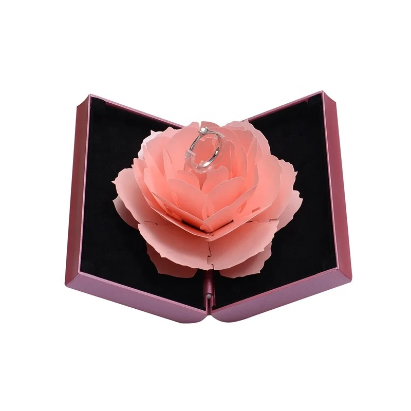 

Wholesale Unique 3D Rose Flower Pop Up Proposal Ring Storage Box Valentine's Day Girflfriend Jewelry Gift Box With custom logo