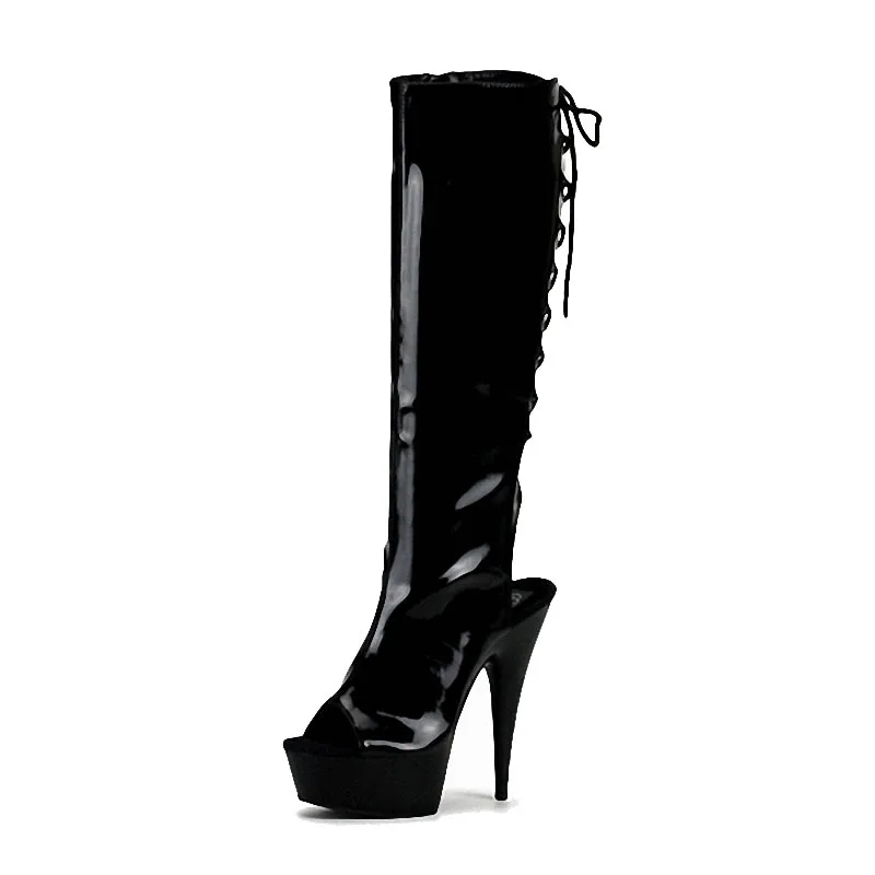 15 cm Black Platform Stiletto 6-inch Model Show Stripper Girl Stiletto Black High Boots Strip Pole Dance