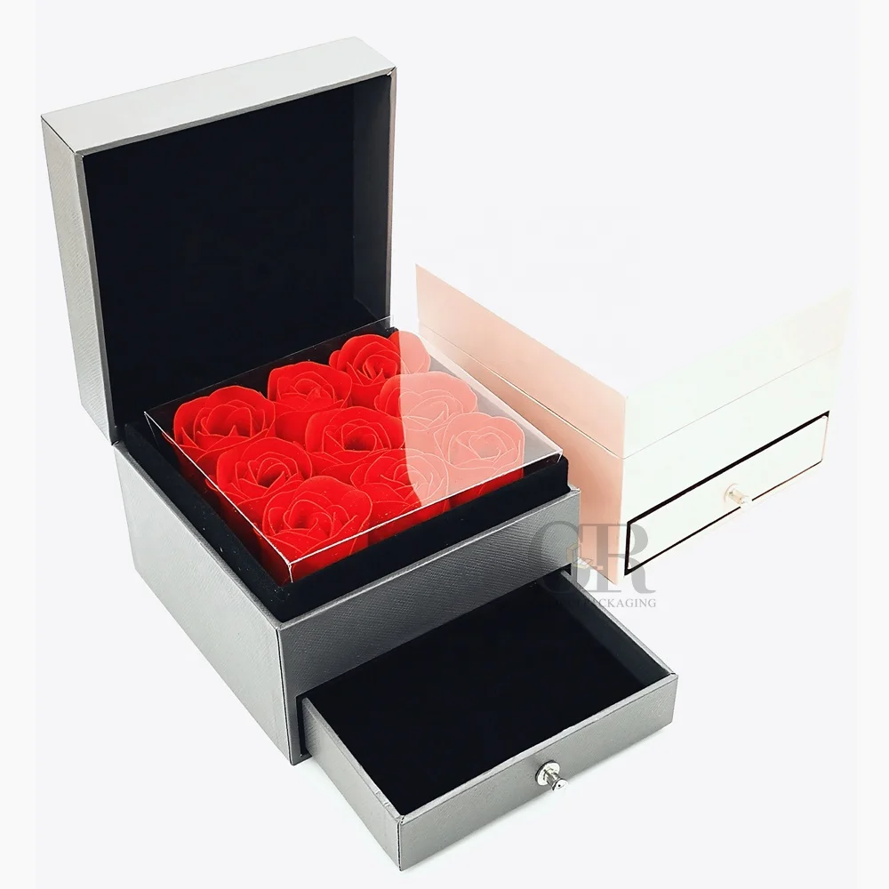 

Guorui Big Rose in Box Gift Wedding Drawer Slide Jewelry Organizer acrylic Rose flower Jewellery Boxes, As pictures or customized