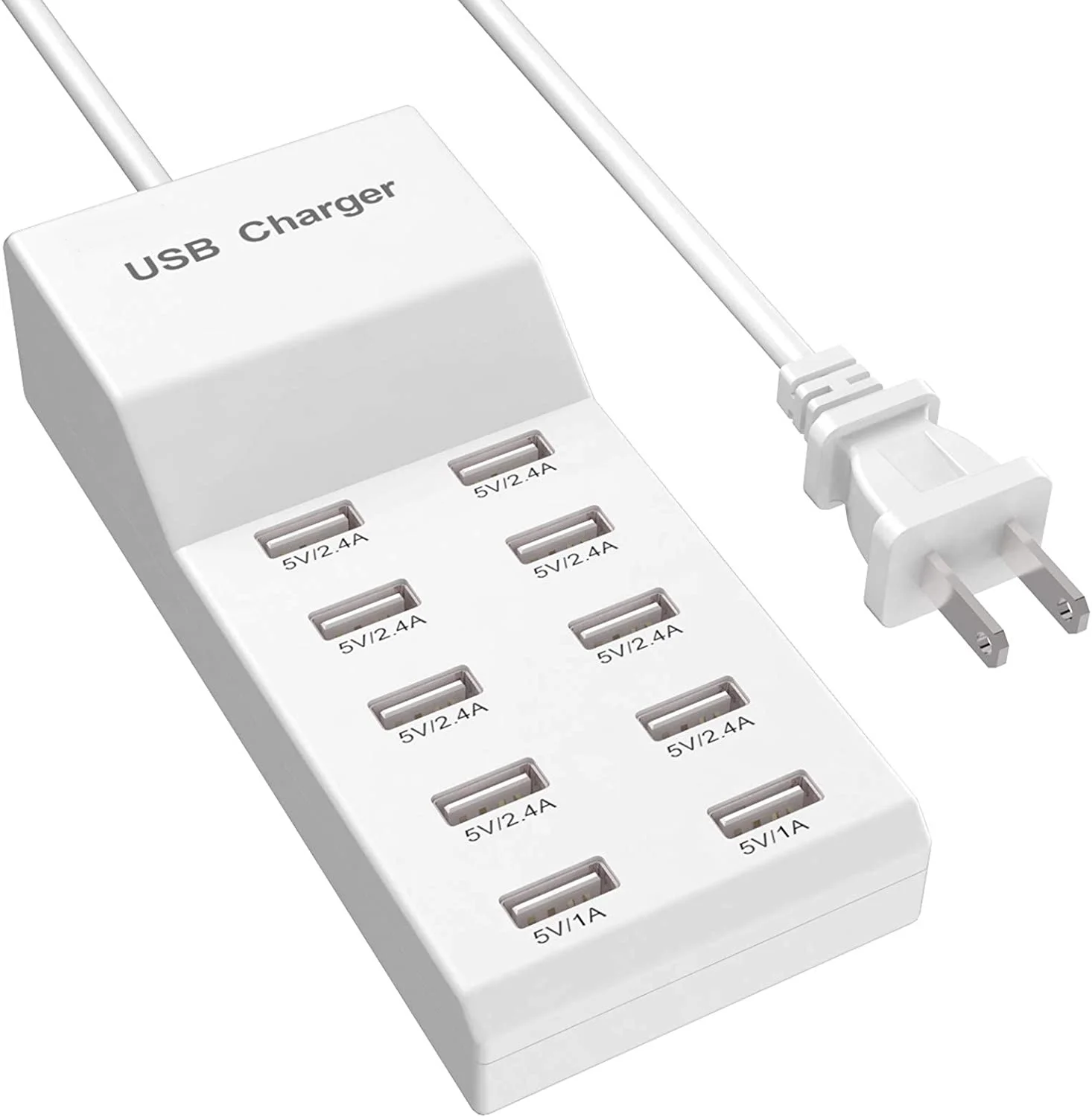 

ILEPO USB Charging Station 10-Ports 50W/10A Multi Port USB A Hub Charger for Cellphone Tablet Multiple Devices Extension Socket