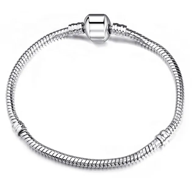 

Wholesale 925 Sterling Silver 3mm Snake Chain Bracelet for Charms, As shows